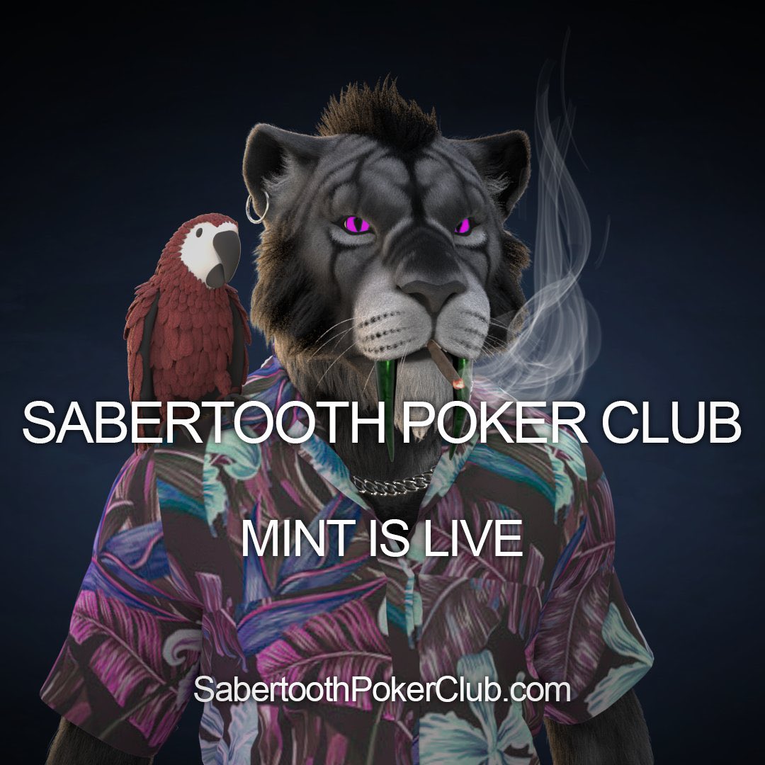 SabertoothPoker's tweet image. 🚨SABERTOOTH POKER CLUB!🚨

PUBLIC MINT IS LIVE!

Gain membership into a play-to-earn POKER METAVERSE with your Sabertooth NFT. Generate active &amp;amp; PASSIVE INCOME using our rentable marketplace!

Discord.gg/sabertoothpoke…

#nfts #nftcommunity #p2e