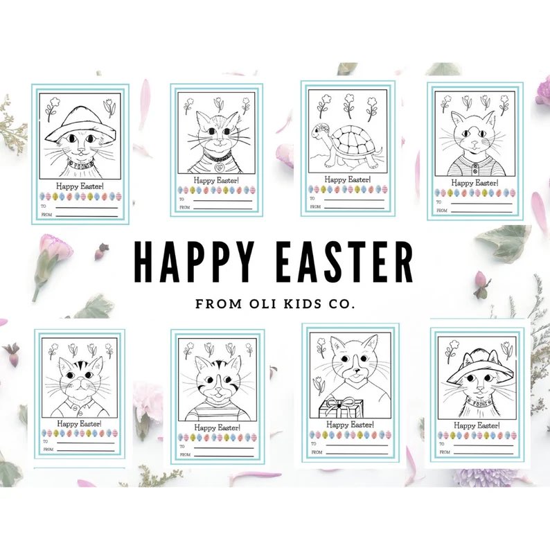 Happy #Easter from Oli Kids Co! Have your kiddos color their own Easter cards with their favorite characters and gift them to friends &amp; family today. 🐇 Free printable available for download in our Fun &amp; Learning Section on OliKidsCo.com 💛