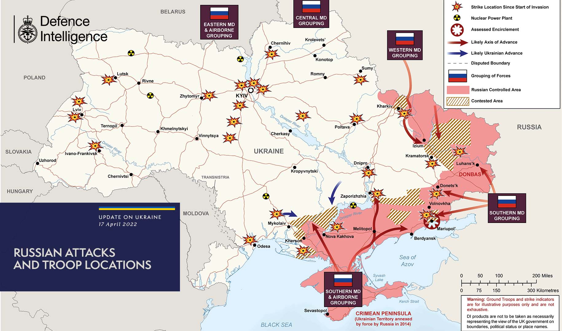 Ministry of Defence 🇬🇧 on Twitter: "The illegal and unprovoked invasion  of Ukraine is continuing. The map below is the latest Defence Intelligence  update on the situation in Ukraine - 17 April