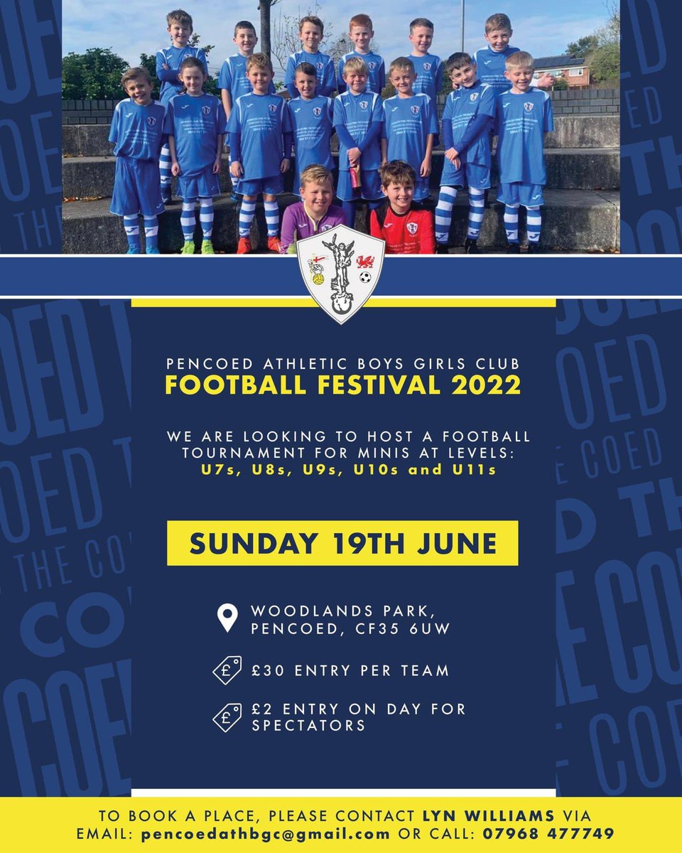 PencoedAthBGC's tweet photo. Pencoed Athletic BGC summer
Minis football festival 2022

#CmontheCOED 🔵⚫️ https://t.co/iKFvuzSNH0