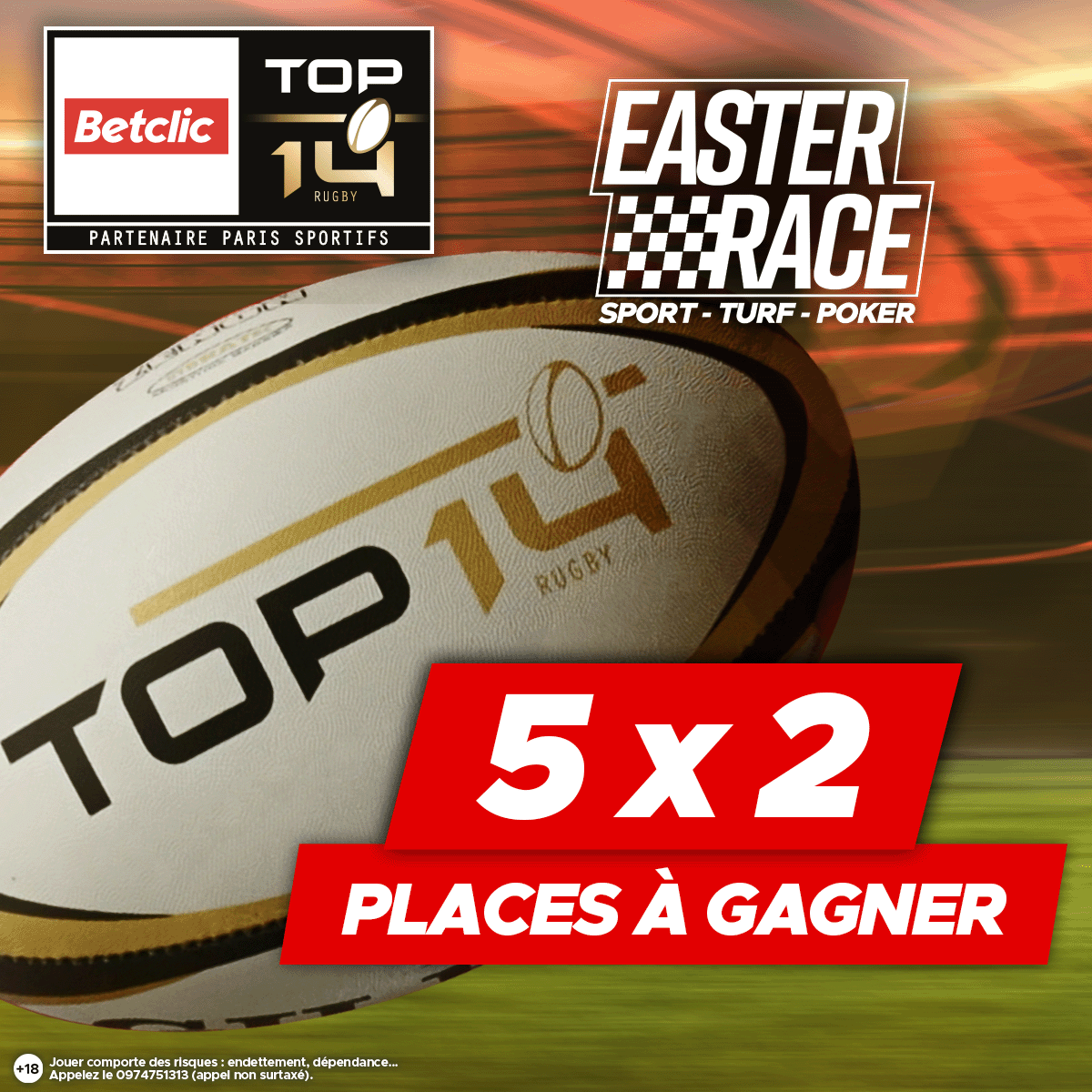 Y'a pas que les oeufs de Pâques qui sont ovales 🏉

🎫 5 x 2 places pour la finale du <a href="/top14rugby/">TOP 14 Rugby</a> à gagner

🔁 RT + #EasterRaceBetclic pour participer