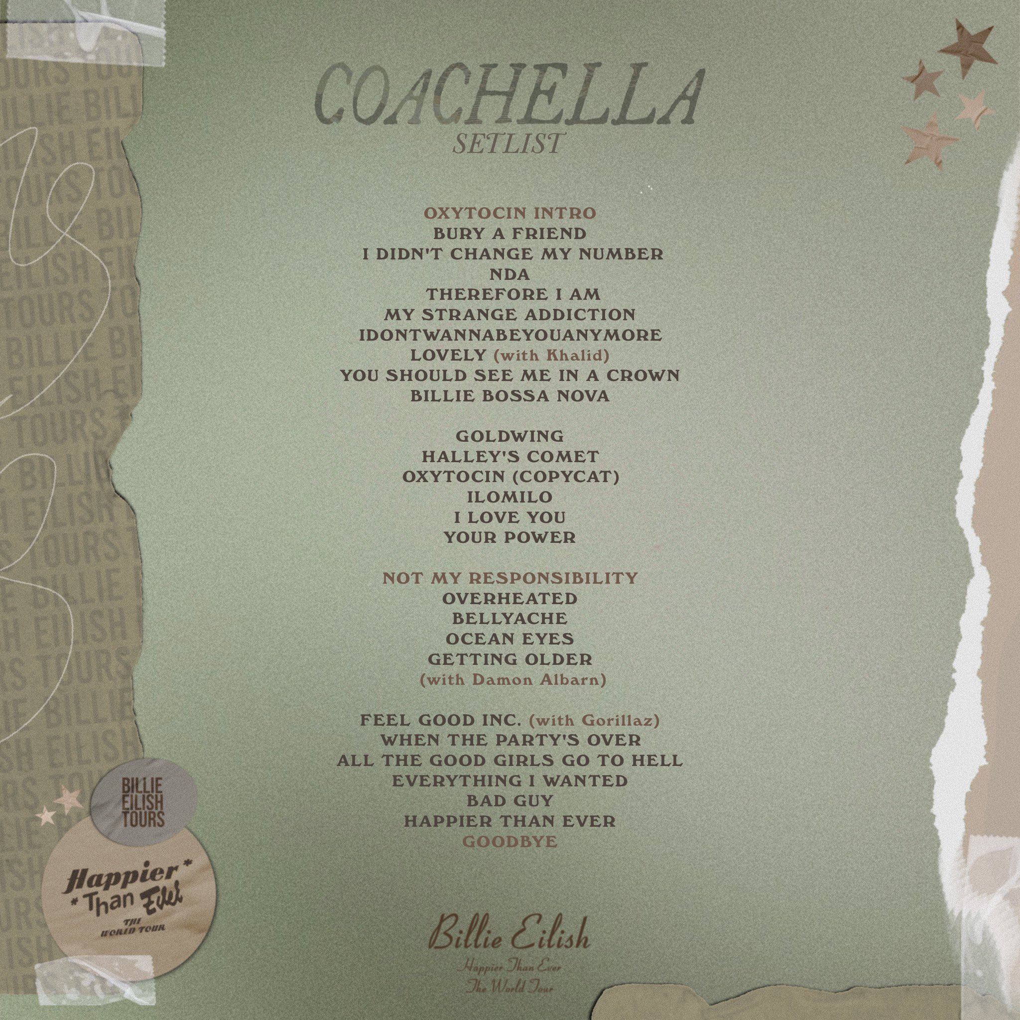 Billie Eilish Tours on Twitter "BILLIECHELLA Billie's setlist for