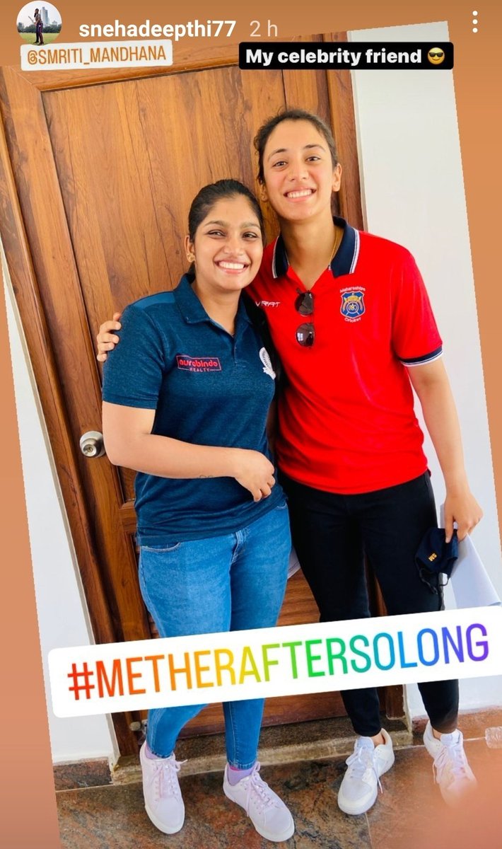 krithika0808's tweet photo. Smriti Mandhana and Sneha Deepthi 🤝
#CricketTwitter #SeniorT20Trophy #WomensT20Trophy https://t.co/9x0bowjJh1