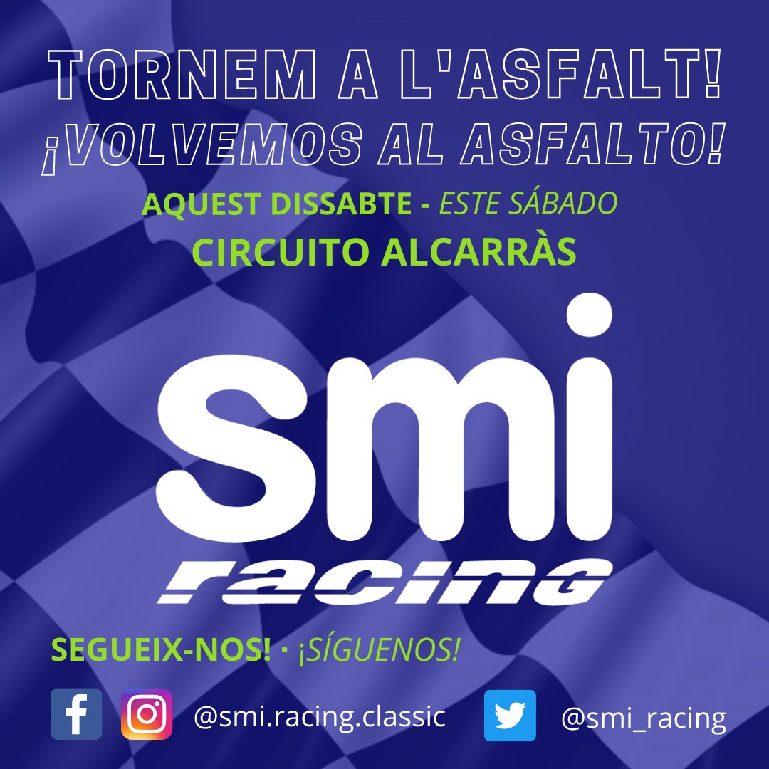 smi_racing's tweet photo. Aquest dissabte 23 d’Abril tornem a l’asfalt. Us esperem al Circuit d’Alcarràs 3H de cursa 💪🏻🏆🏁 
.
Este sábado 23 de Abril volvemos al asfalto. Os esperamos en el Circuito de Alcarràs 3H de carrera 💪🏻🏆🏁
.
#copacatalanaresistenciaclasicaclassiques
#circuitalcarras https://t.co/bC7I6ECmQx