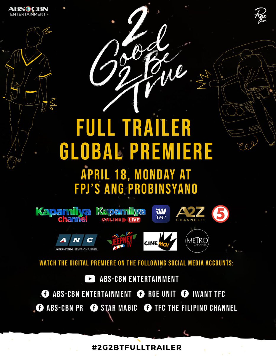 2G2BTabscbn's tweet photo. Budol o 22o? TOTOO NA! 

Watch the #2G2BTFullTrailer of 2 Good 2 Be True tomorrow on FPJ’s Ang Probinsyano sa mga sumusunod na channels at Digital Premiere sa mga sumusunod na social media accounts.

#RGEunit #KathNiel 💙 https://t.co/nWpf528Jw9