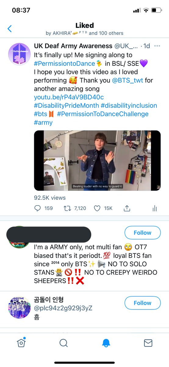 RosieSign's tweet photo. Well… Permission to dance is over 😭 I just wanted to say few words. PTD gave me so much freedom n comfort as a deaf person n watchin ppl around the world understand the deaf culture. @BTS_twt I’m so grateful for wat u have done. Been an emotional ride esp I was on SK news + https://t.co/rq7IASjoJU
