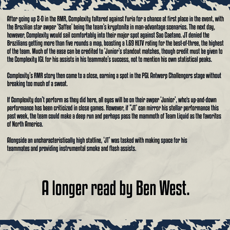 spraycontrolcs's tweet photo. 🖊️ It's Sunday, which means it's time for @ben__west 's Player of the Week!

See who caught Ben's eye this week 👀

@JTcsgo 

#counterstrike #esports #csgo https://t.co/ju38qKPaA0