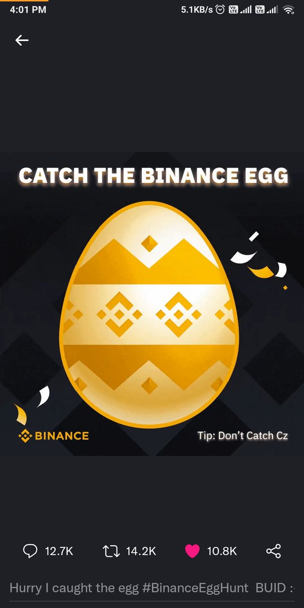 Finashu3829's tweet photo. @binance Hurry I caught the egg
#BinanceEggHunt

BUID :- 184514173
Lets see what I will get 🤑🤑😛😛😜😜 https://t.co/7V3YnZnUBs