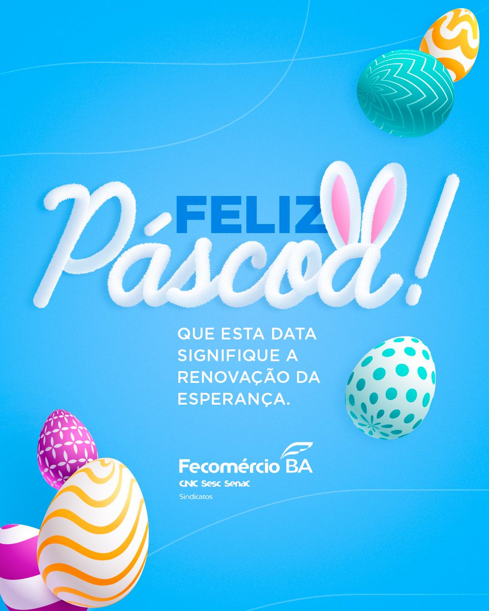 Que esta data possa ser celebrada com a união de amigos e família. Nós da Fecomércio-BA desejamos a todos uma feliz Páscoa!
.
.
.
#pascoa #fecomercioba #chocolate #bahia #salvador #comercio