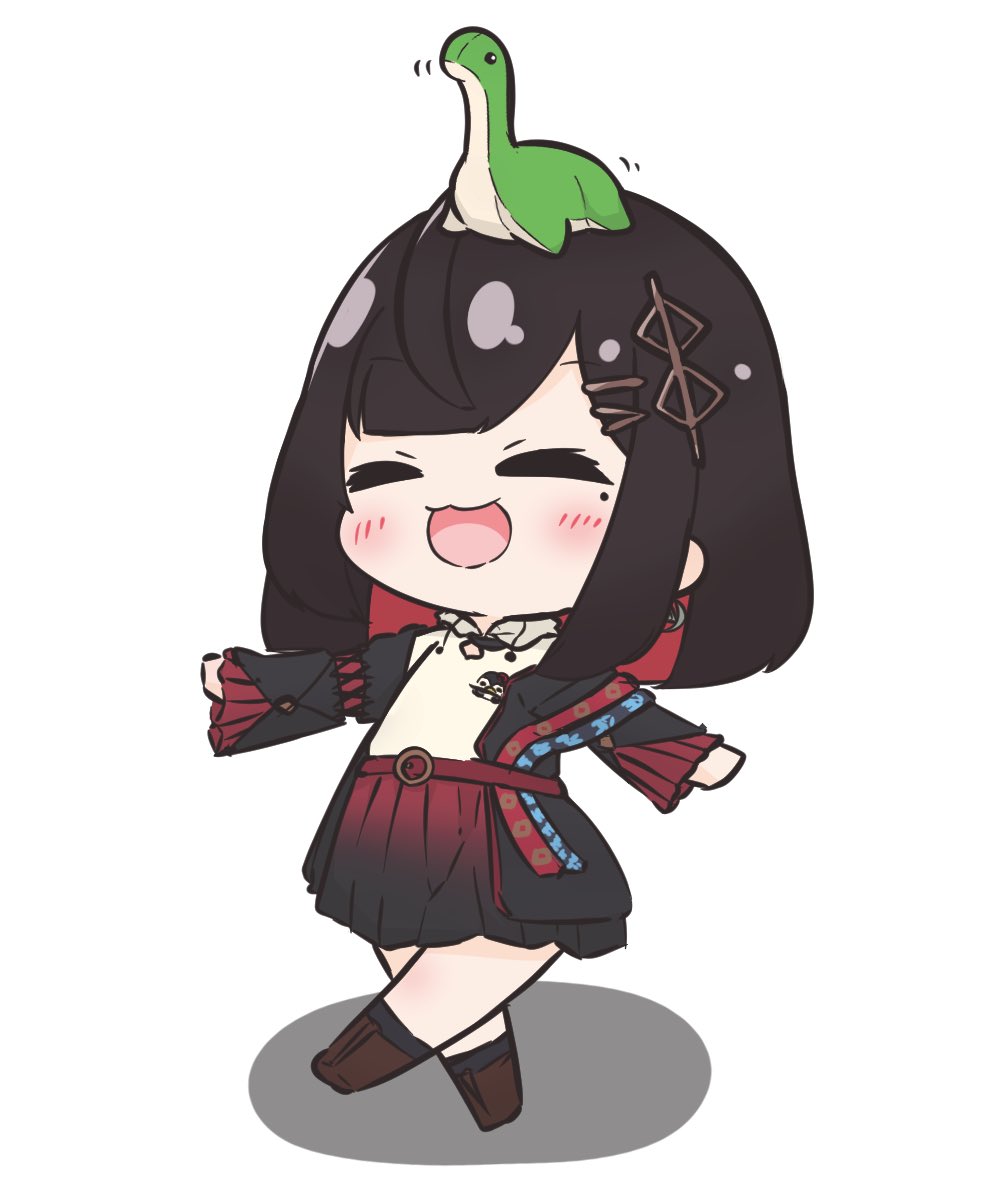 1girl black hair jacket closed eyes chibi black jacket smile  illustration images