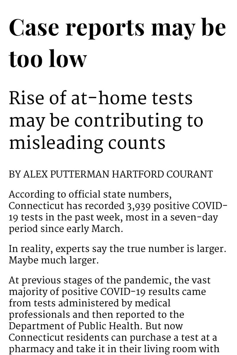 Kirk_McCray's tweet photo. @GovNedLamont Never mind, Ned.  I had to wait for the “experts” to figure out that the number of people using at home tests are making the “official” numbers that you release completely useless. https://t.co/tUxitkKxJj