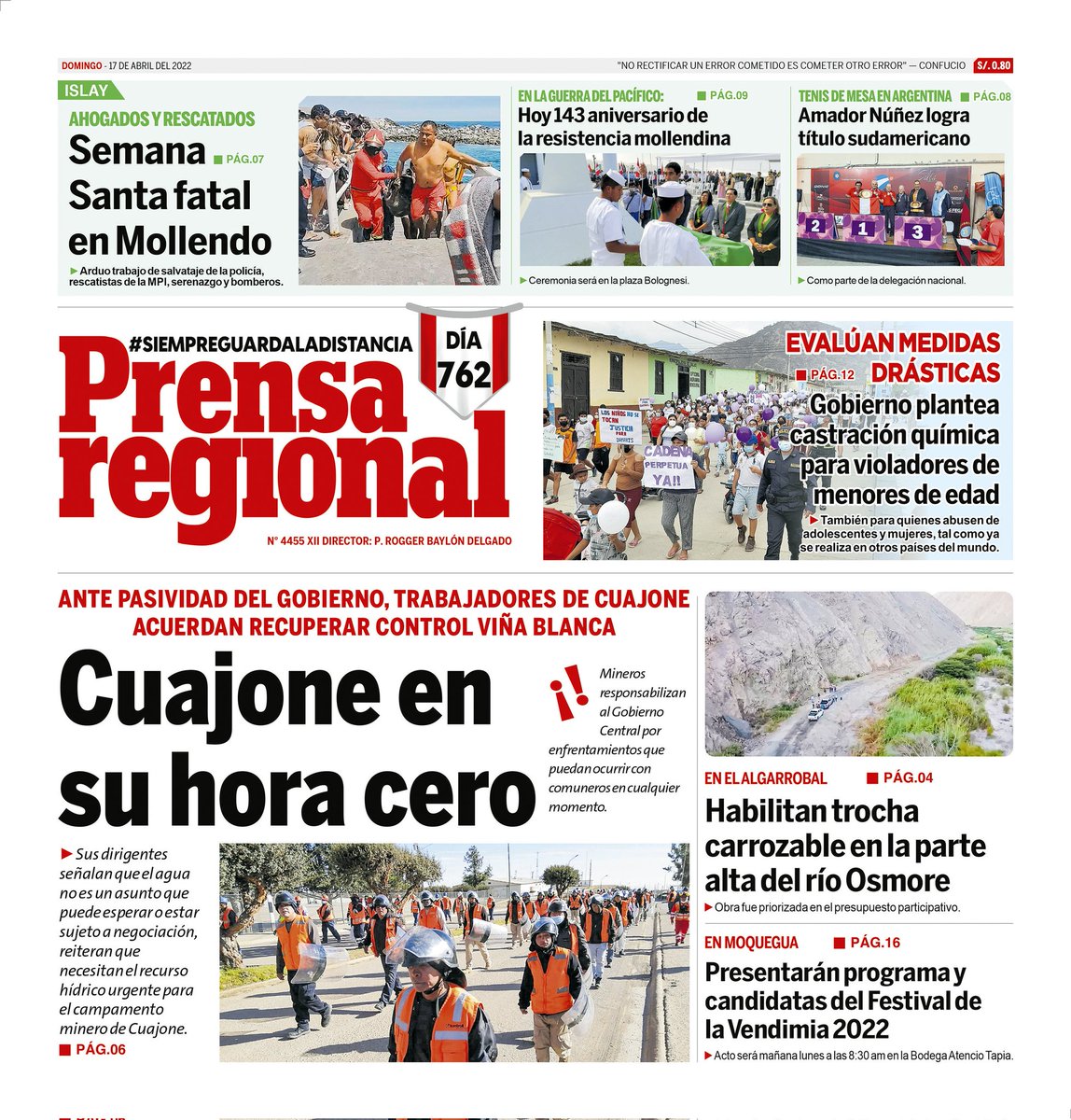 prensaregional_'s tweet photo. La Prensa Regional – Domingo 17 de abril de 2022. Edición impresa #Moquegua, #Ilo, #Mollendo, #Islay, #Arequipa, #LoUltimo #PedroCastillo #Cuajone #ViñaBlanca #Tumilaca #Pocata #Coscore #Tala Más información en https://t.co/udMPco2vHo https://t.co/sFpMqT66KQ