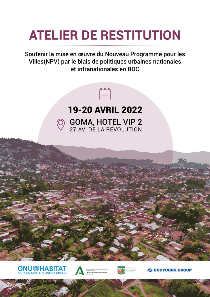 IRI_UCBC's tweet photo. @IRI_UCBC in partnership with @UNHABITAT @UNHABITAT_ROAF is delighted to announce its midterm restitution #workshop for the #UrbanDevelopment project in #Beni town in regard of the #NewUrbanAgenda
@congoinitiative @radiookapi @congorassurecd @WBG_Cities @MONUSCO @CooperacionAND https://t.co/VFWTNHXk2X