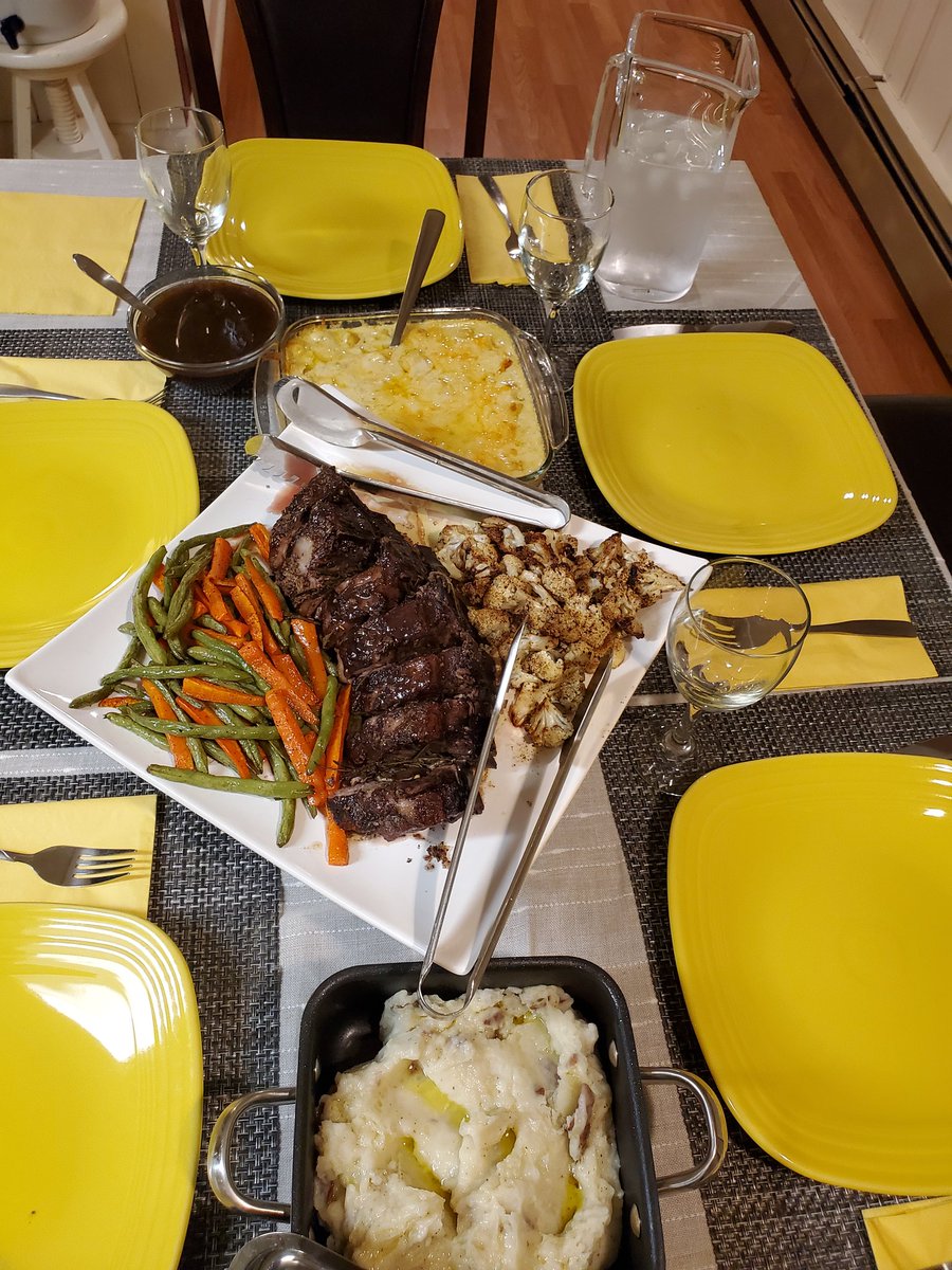 Noshis803's tweet photo. Easter feast Roasted Lamb Loin marinated over night in Red Wine, Rosemary and Garlic accompanied with Roasted Vegetables, Roasted Garlic Mashed and Cheddar Broccoli Macn Cheese .. Sooo good.. https://t.co/JmAlen60M2