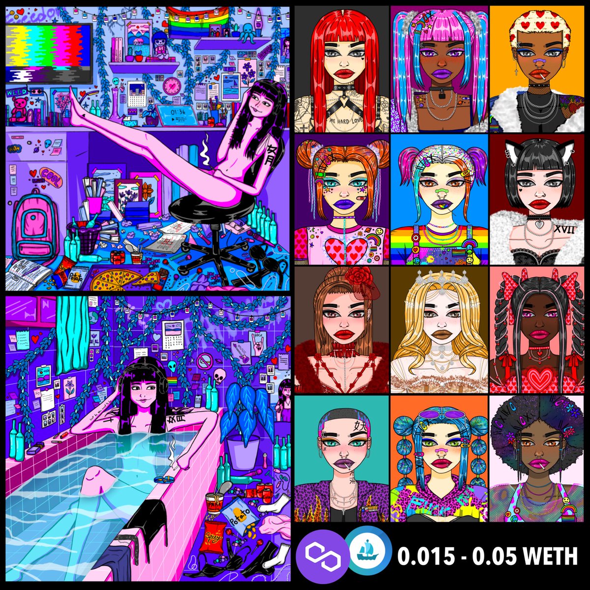 My New drop 💕💜 
.
I wish you like my art 🏳️‍🌈 Thank you 😊 
.
#Polygon 0.015-0.02 and 0.05 WETH <a href="/0xPolygon/">Polygon | POL</a> 
.
Check here ⬇️ 💖   
💖 opensea.io/collection/et-…
💖 opensea.io/collection/alo…
.
#NFTCommunity #NFTTHAILAND #NFTThaicommunity #opensea #PolygonNFT #nftcollector #nft #nfts