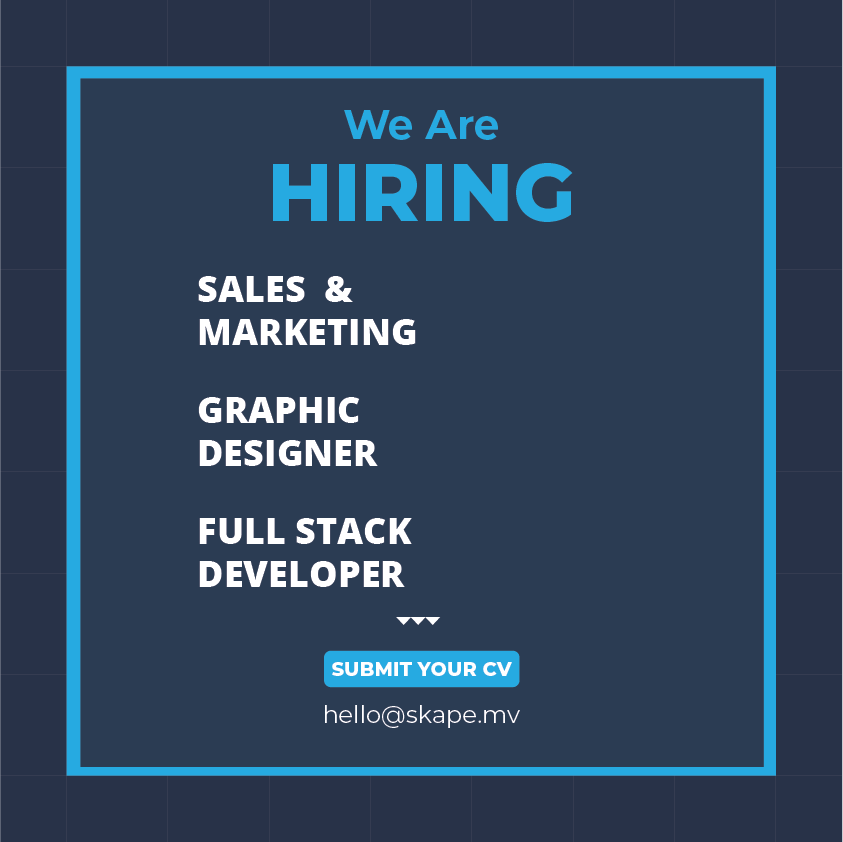 Skape_mv's tweet photo. We're hiring 

Sales and Marketing Officer
Graphic Designer
Full-Stack Developer 

Join our team.

Job Type: 
Full time
Salary Range: 
Negotiable

Application Instruction: 
Applicants are requested to submit their CV and portfolio to 
hello@skape.mv

#hiringnow https://t.co/rKzjGNZ0gU