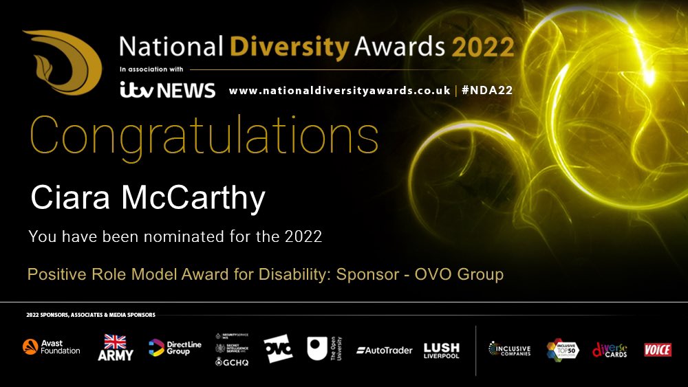I am still in shock and honoured to be nominated for the <a href="/ndawards/">National Diversity Awards</a>. If you want to vote for me you can vote via this link nationaldiversityawards.co.uk/awards-2022/no… #NDA22 

I’m proud to be the face of <a href="/inclusivists_BA/">Inclusivists</a> and i hope that our team inspires more people 💕