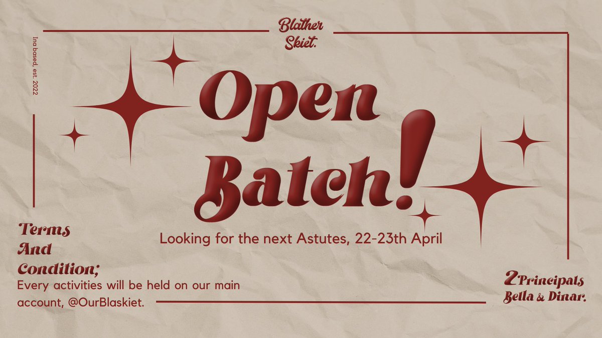 We've been waiting for this moment maybe in our entire life! Friends, the recruitment for 𝗧𝗵𝗲 𝗡𝗲𝘅𝘁 𝗔𝘀𝘁𝘂𝘁𝗲𝘀 is about to come. You just need to prepare yourself and fill the form on April 22-23. Spread the news!

Regards, 
𝗕𝗹𝗮𝘁𝗵𝗲𝗿 𝗦𝗸𝗶𝗲𝘁 &amp; Principals.