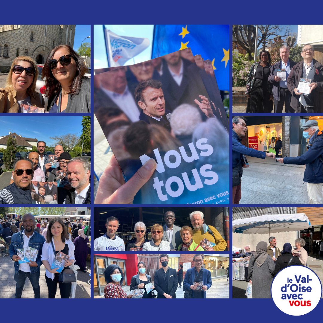 avecvous95's tweet photo. J-7 Avant le deuxième tour de l'élection présidentielle : le  Val d’Oise est plus que jamais mobilisés pour #EmmanuelMacron ❗️Merci à nos militants présents sur le terrain ce dimanche! 
#territoiresdeprogres #encommun  #Mouvementdemocrate #EnMarche #jam95 #partiradical #Horizons https://t.co/TOKP2iGDpQ