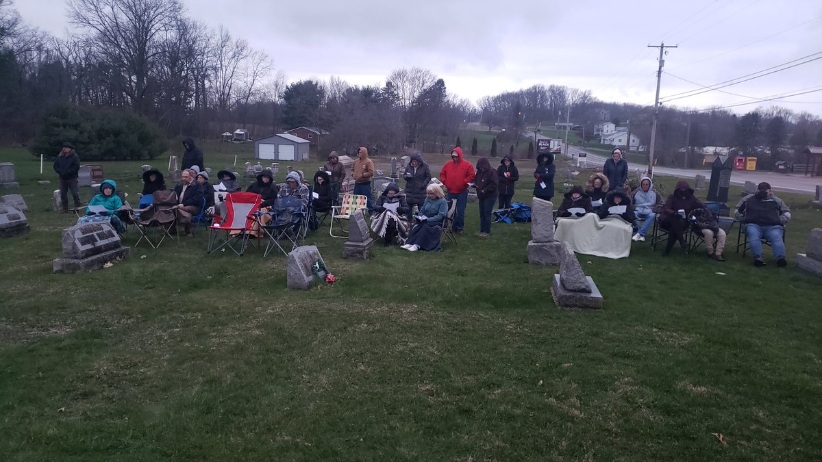 JonathanFehl's tweet photo. Christ Is Risen! 
A beautiful worship time in our church cemetery in snow flurries! https://t.co/NiNzg9nczV