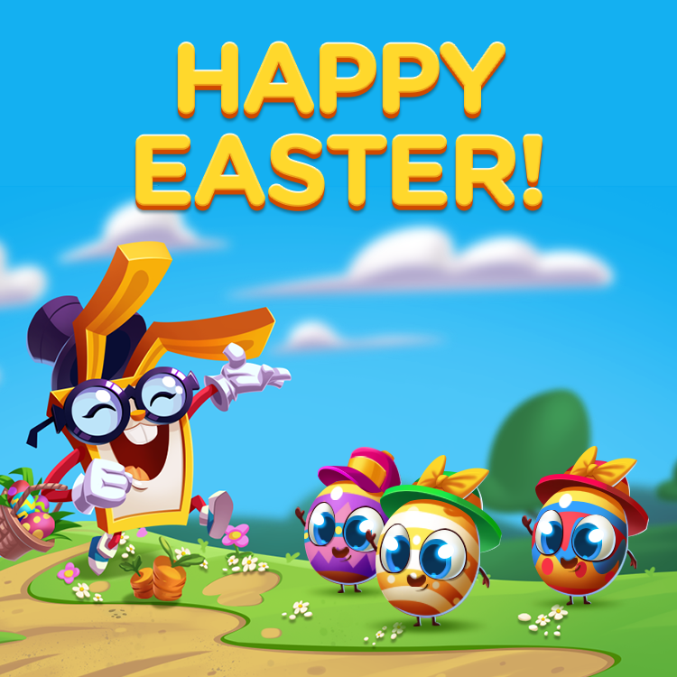 WordDomGame's tweet image. Wishing you a happy, heartwarming Easter from Tiler and the #WordDomination team! 🐣