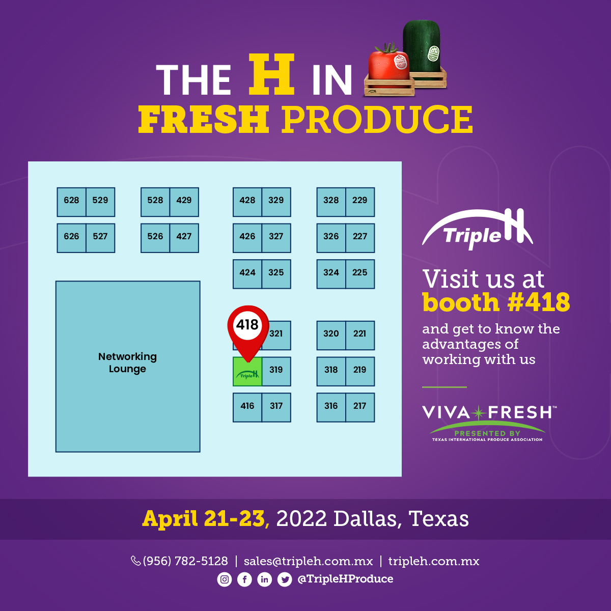 TripleHProduce's tweet photo. Just a few days left for #VivaFreshExpo 2022! 🗓...Don't forget to stop by our booth #418 that's located in front of the #NetworkingLounge📍🍅🥒🫑🫐
See y'all in #Dallas 🙌
#TheHInFreshProduce #TripleHProduce #TIPA #FreshProduce https://t.co/5lXwIFmmop