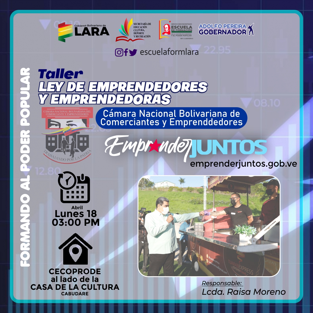 EscuelaFormLara's tweet photo. Taller dirigido a Emprendedores y Emprendedoras...

#SemanaSantaLara2022 
@NicolasMaduro
@AdolfoP_Oficial
@gobiernodelara
@LuisJonasReyes
@Educacionlara
@ZELara2019 https://t.co/X9HDJPRefB