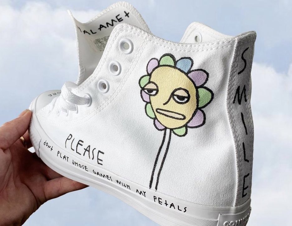 timothée chalamet wearing custom hand painted converse he was gifted for his birthday in 2020