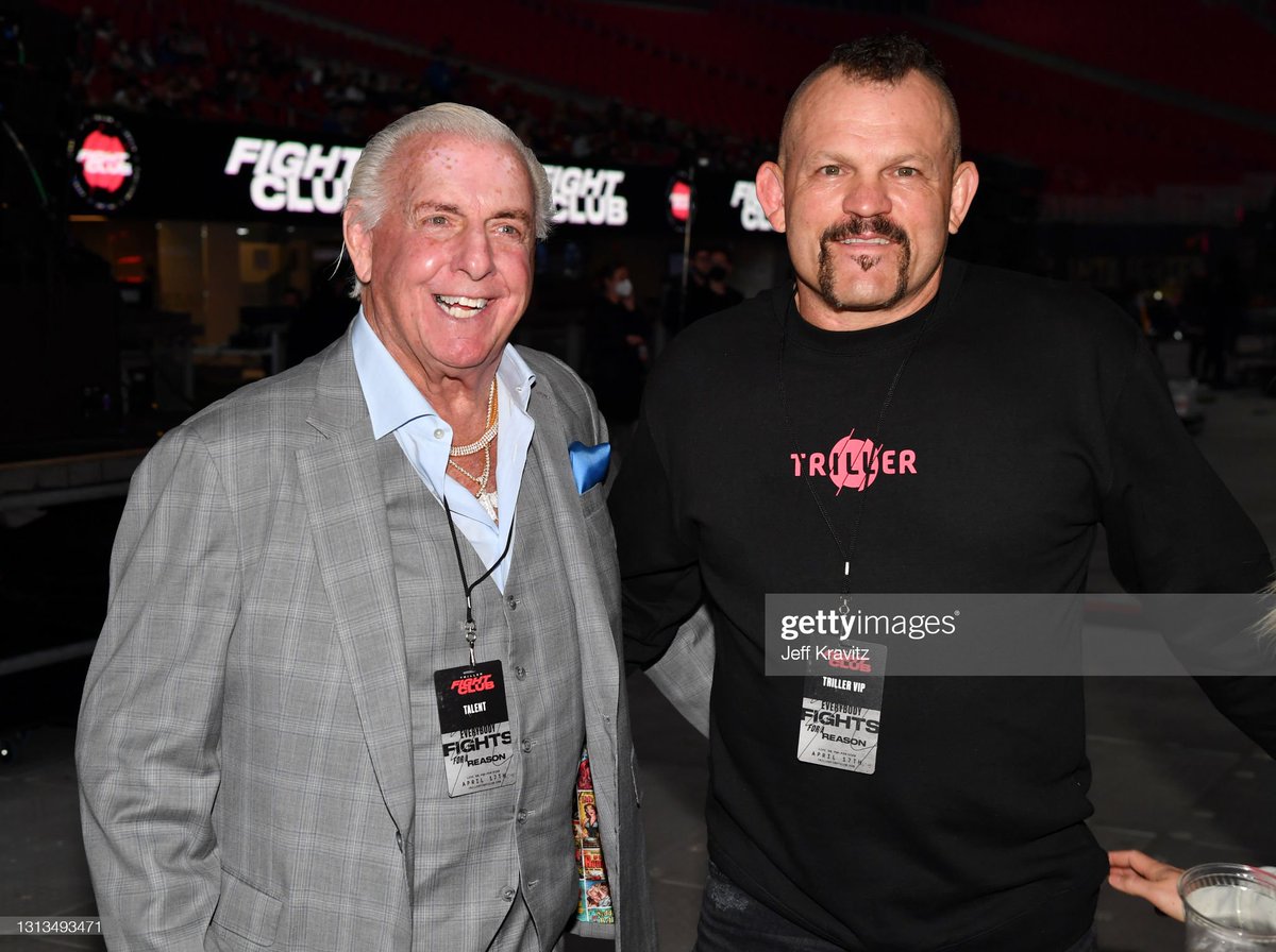 4/17/2021 Ric Flair & Chuck Liddell at #TrillerFightClub from the Mercedes-Benz Stadium in Atlanta, Georgia #RicFlair #NatureBoy #TheMan #Naitch #DoItWithFlair #WOO #SpaceMountain #Alsosprachzarathustra #DiamondsAreForever #ChuckLiddell #Iceman #UFC #WWE #WWELegend #WWEHistory