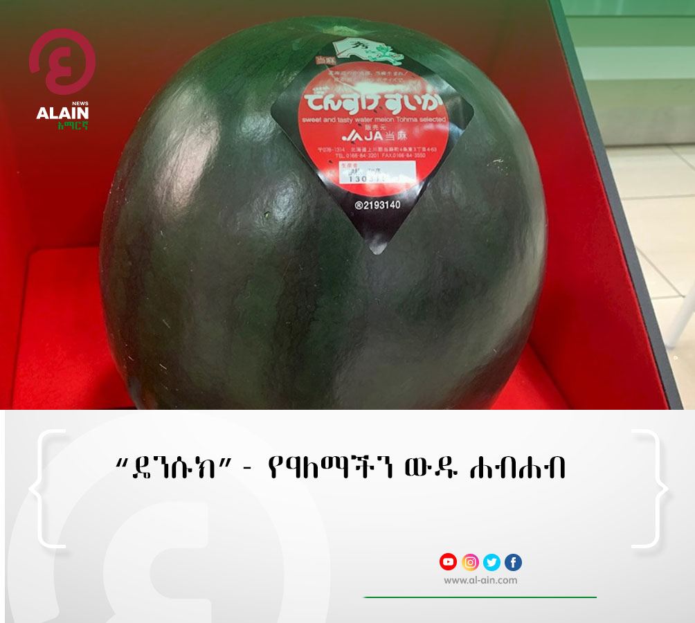 AlainAmharic's tweet photo. “ዴንሱክ”- የዓለማችን ውዱ ሐብሐብ
ለወትሮው በአማካይ ከ188 እስከ 283 የአሜሪካ ዶላር ይሸጥ የነበረውና ተወዳጁ የጃፓን ሐብሐብ ከሰሞኑ በ6 ሺ የአሜሪካ ዶላር መሸጡ በርካቶችን እያነጋገረ ይገኛል።
https://t.co/3rztalxb1r
#densuke https://t.co/CdAfYRhun1