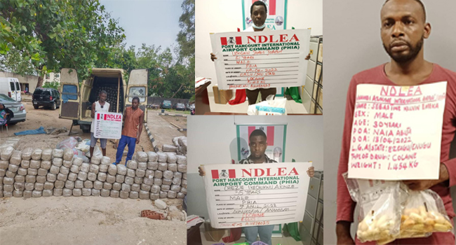 channelstv's tweet photo. NDLEA Intercepts Cocaine Hidden In Footwears, Toothpaste Tubes, Arrests Traffickers

https://t.co/ev2JwgvtH8 https://t.co/gYuzDp7PiL