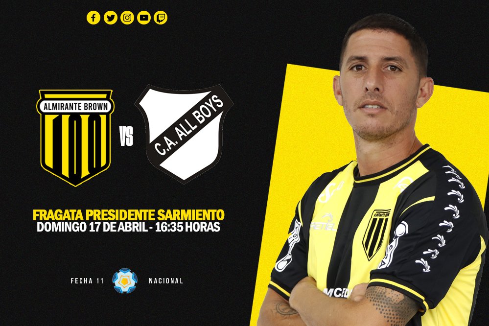 Club_AlteBrownE's tweet photo. Today plays Almirante Brown!
π
@caallboys
π Fragata Pdte Sarmiento
π 16:35 hours
π€ Julio Barraza
πΊ
@TyCSports
#οΈβ£ #LetsGoForEverything
π€π https://t.co/VJ1BHPhs5T