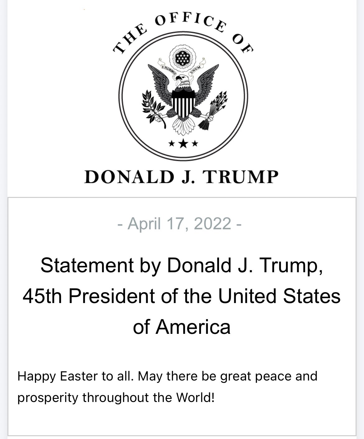 President Trump’s Easter Message