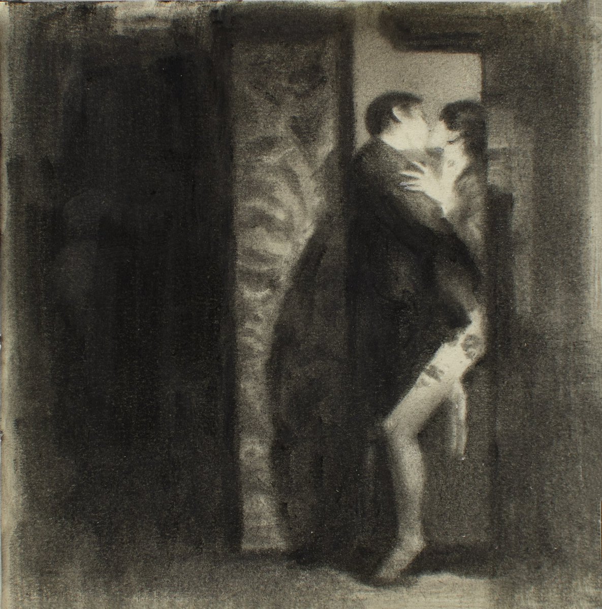 mec_au_fusain's tweet image. Charcoal drawing from a deleted scene of In The Mood For Love