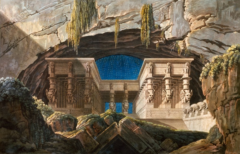 Set designs by Prussian architect Karl Friedrich Schinkel for Wolfgang Mozart's "The Magic Flute"
