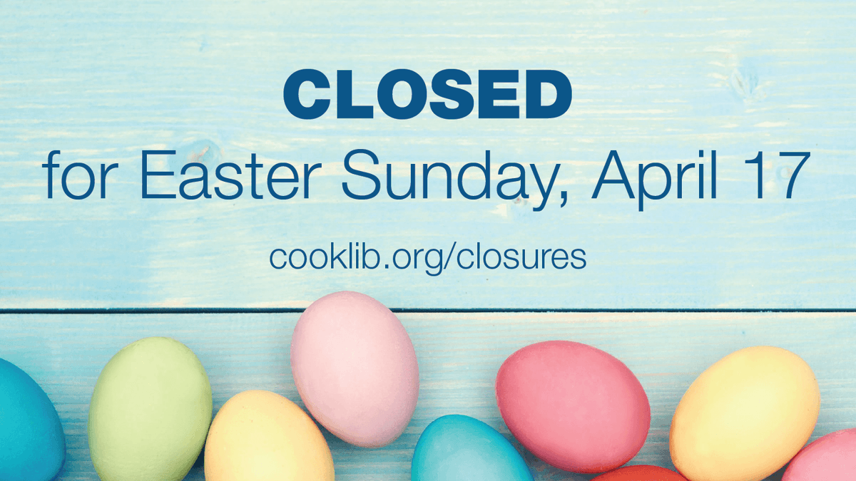CookLibrary's tweet image. Reminder: Both libraries will be closed on Sunday, April 17 for Easter. 🥚🐰🍬 We hope you have an egg-cellent holiday!

#closed #Easter #dontworrybehoppy