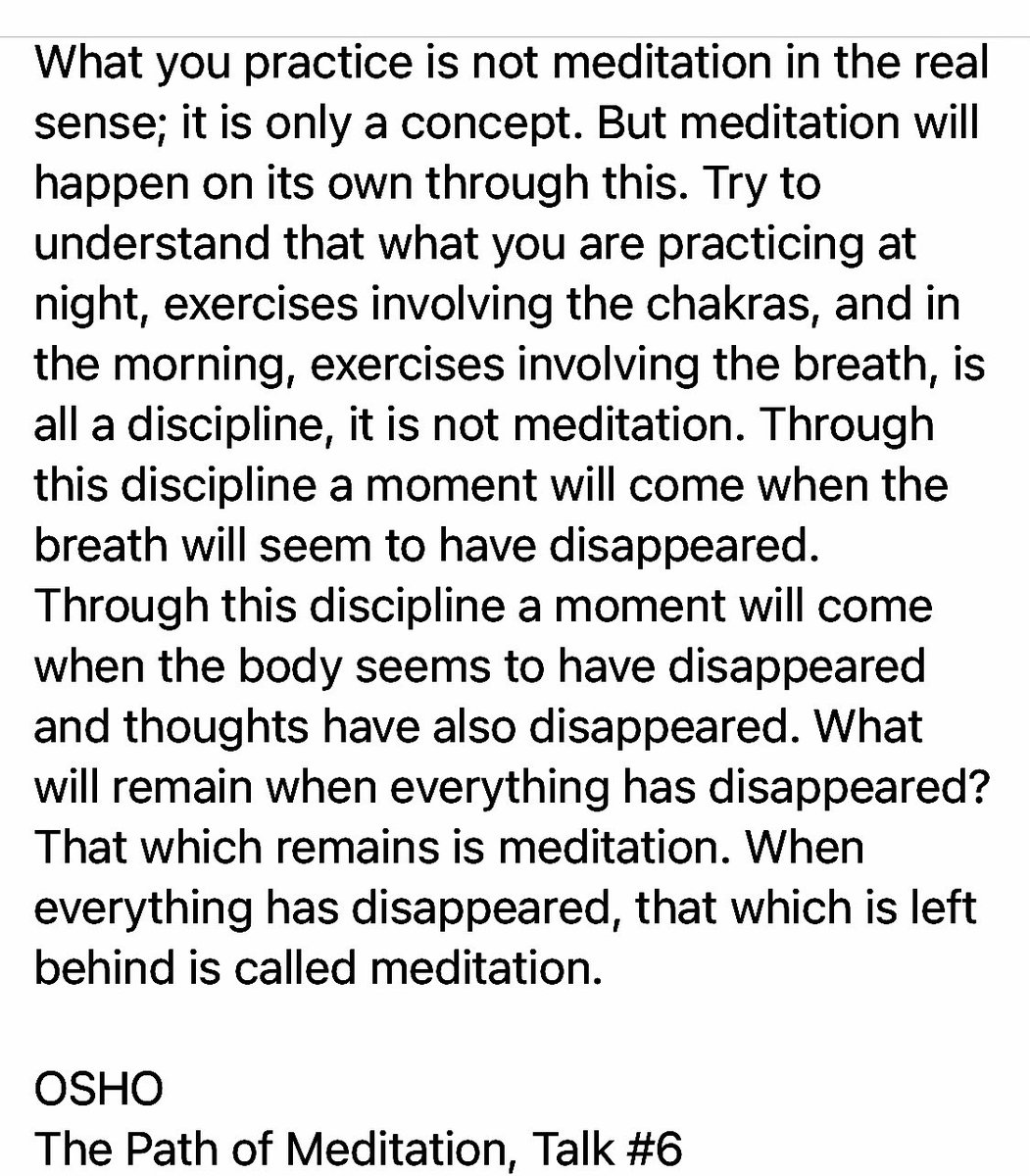 KrisBhattarai's tweet photo. If you light a lamp and remove all the objects surrounding it, the lamp will still go on giving light. In the same way, if you remove all objects from your consciousness, all thoughts, all imagination, what will happen? – only consciousness will remain…⬇️

#Osho 
#ConsciousState https://t.co/m5Ry9Qf5Cv