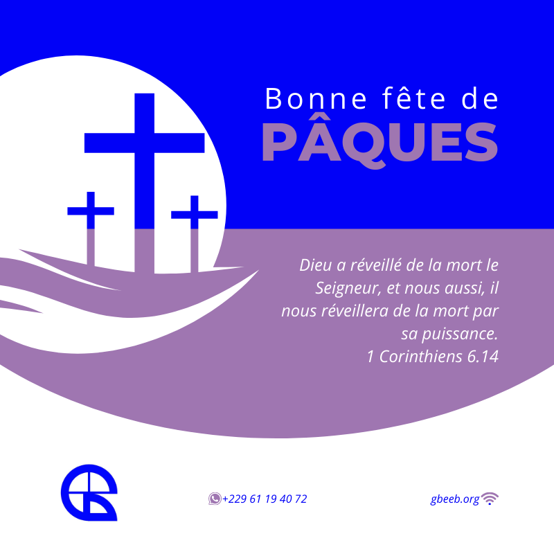 GbeebBenin's tweet photo. Dieu a réveillé de la mort le Seigneur, et nous aussi, il nous réveillera de la mort par sa puissance - 1 Corinthiens 6.14

Joyeuses pâques à tous ! https://t.co/dHbCMxa6kc