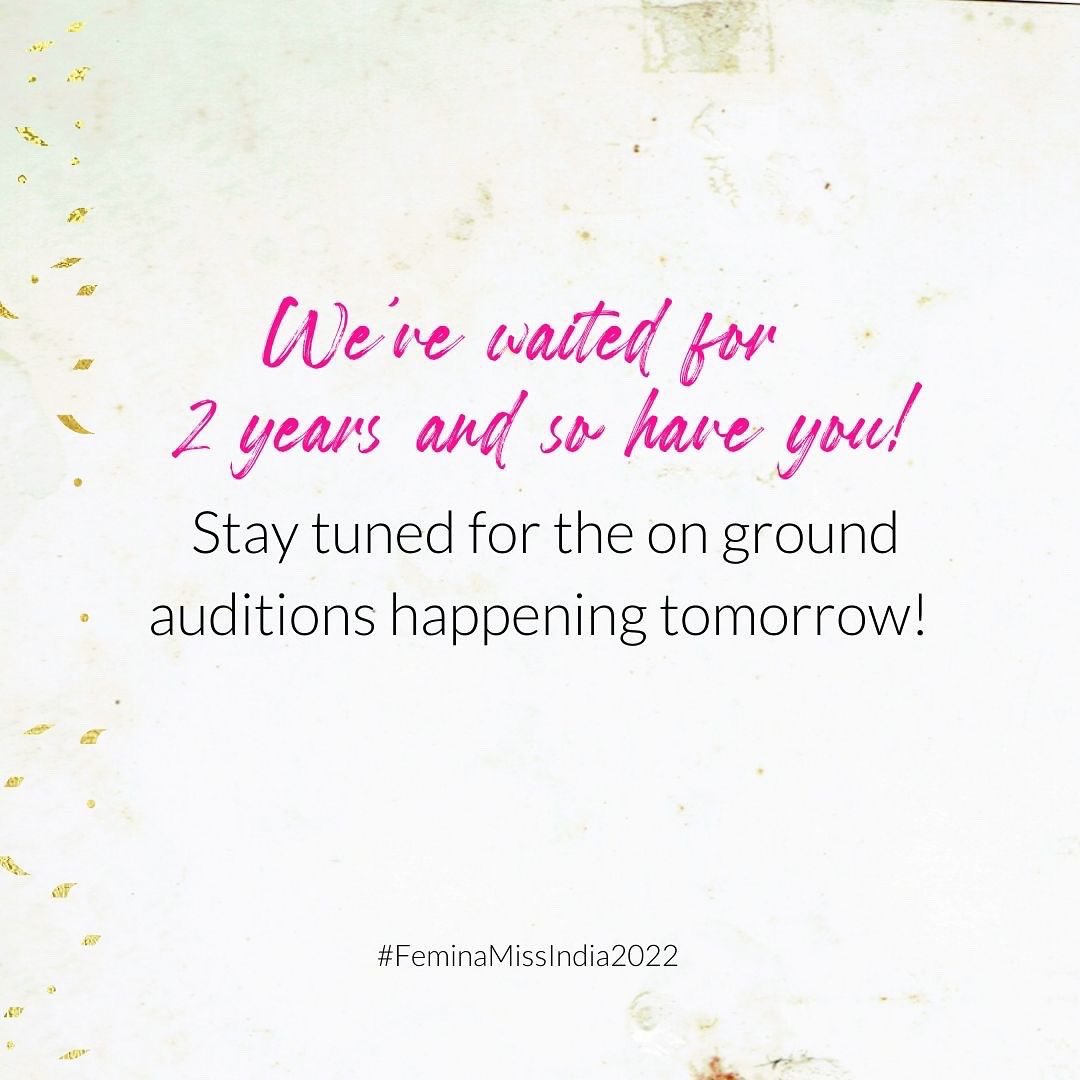 feminamissindia's tweet photo. After a hiatus of 2 years, we will be finally coming back with the on-ground auditions! Ladies, you better start packing your bags already because we cannot contain our excitement to meet you all tomorrow in Mumbai.

#FeminaMissIndia2022 #JourneyToTheCrown #OneStepCloser https://t.co/zZqPIdd7qT