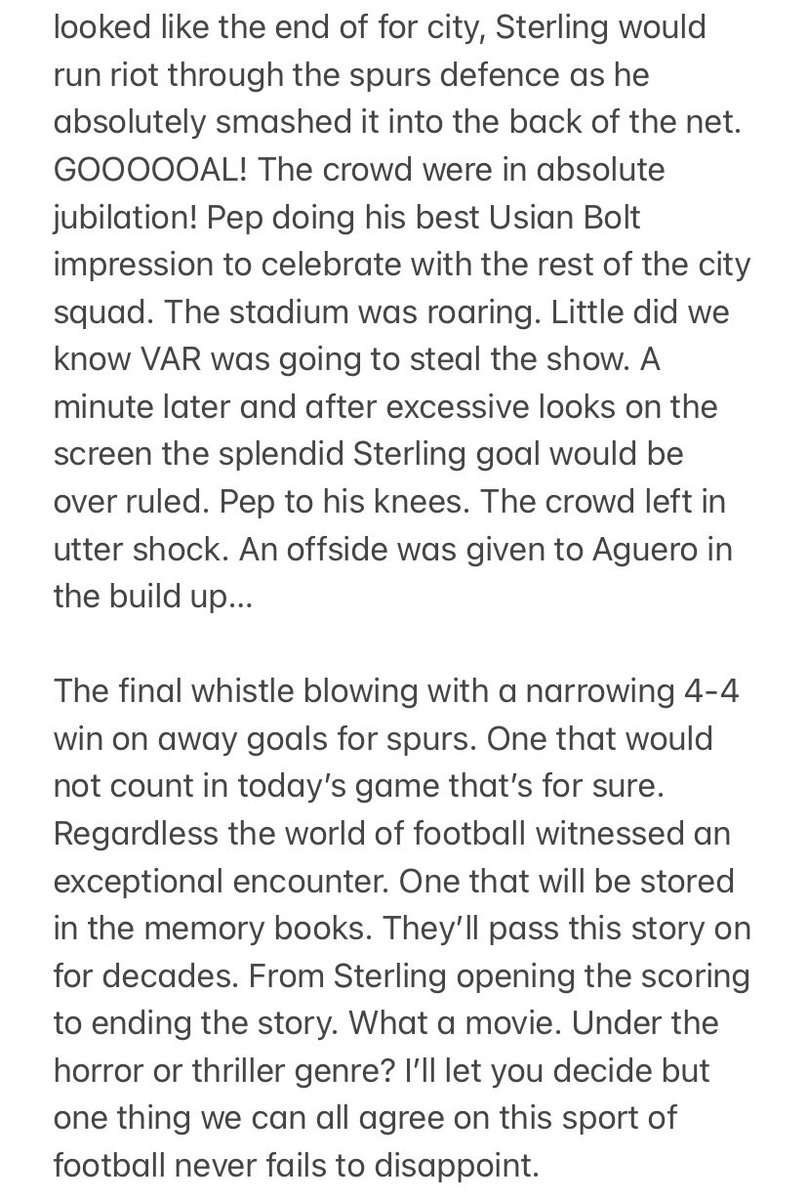 On this day in 2019 we witnessed one of the most tantalising games in the history of this quite unprecedented sport. Manchester City and Tottenham put on a blockbuster of a movie in the Champions League. 

<a href="/ChampionsLeague/">UEFA Champions League</a> <a href="/SpursOfficial/">Tottenham Hotspur</a> <a href="/ManCity/">Manchester City</a>