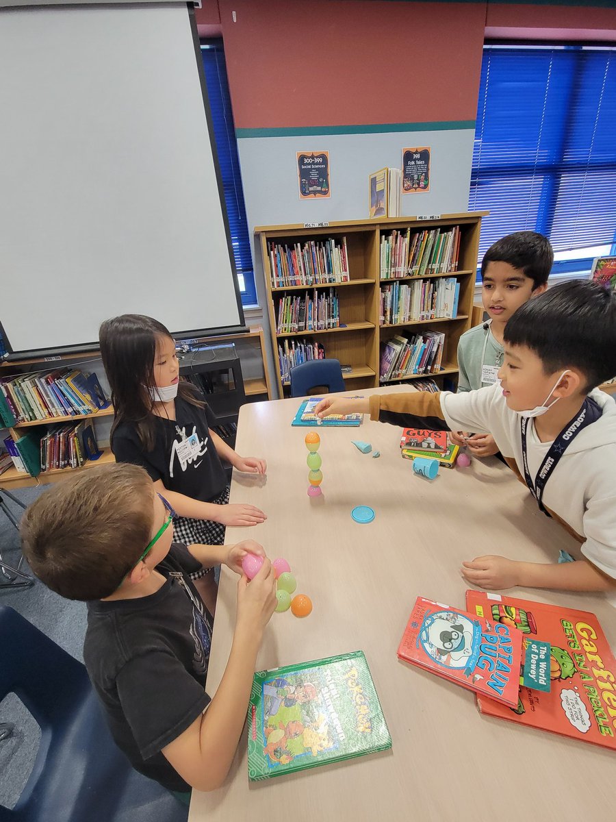 LAHarrisTX's tweet photo. Fun with eggs! Design an egg tower in 2nd grade, and BeeBot egg delivery carts in 3rd grade. #lisdlib https://t.co/viPRHg9T3r