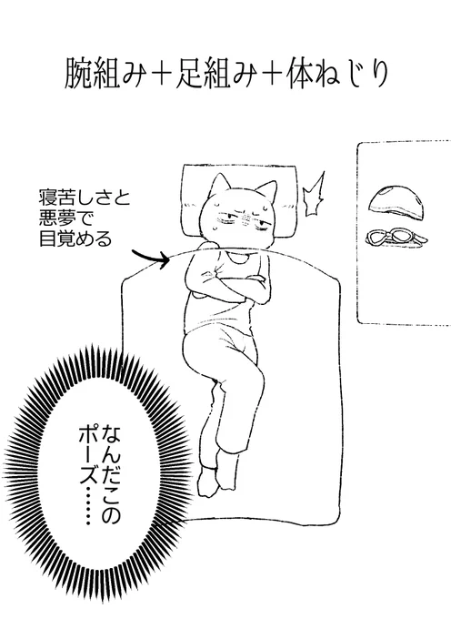 【絵日記】最近体中がバキバキに痛い原因と思われる寝相 