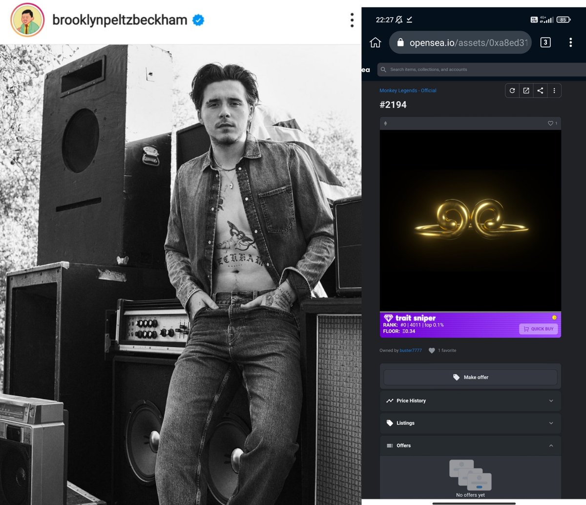 cryptohorse93's tweet photo. @brooklynbeckham now i realised u are part of @MonkeyKingdom_ 🐒🐒 oo aa oo😜

#NFTGiveaway #NFT #nftcollectors #DavidBeckham #monkeykingdom #monkeylegends https://t.co/8Zekhq2rXX