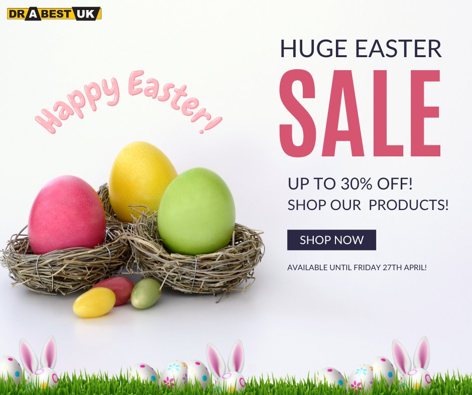 Happy Easter Everyone! 🐤😁🤗

Our Week-Long Easter Sale is live on our website!!!! 🤩

Get up to 30% off our ladders on our website! 💪

Check out our website: drabestuk.com

#drabestuk #ladders #sale #products #april #website #30percentoff #easter #eastersale