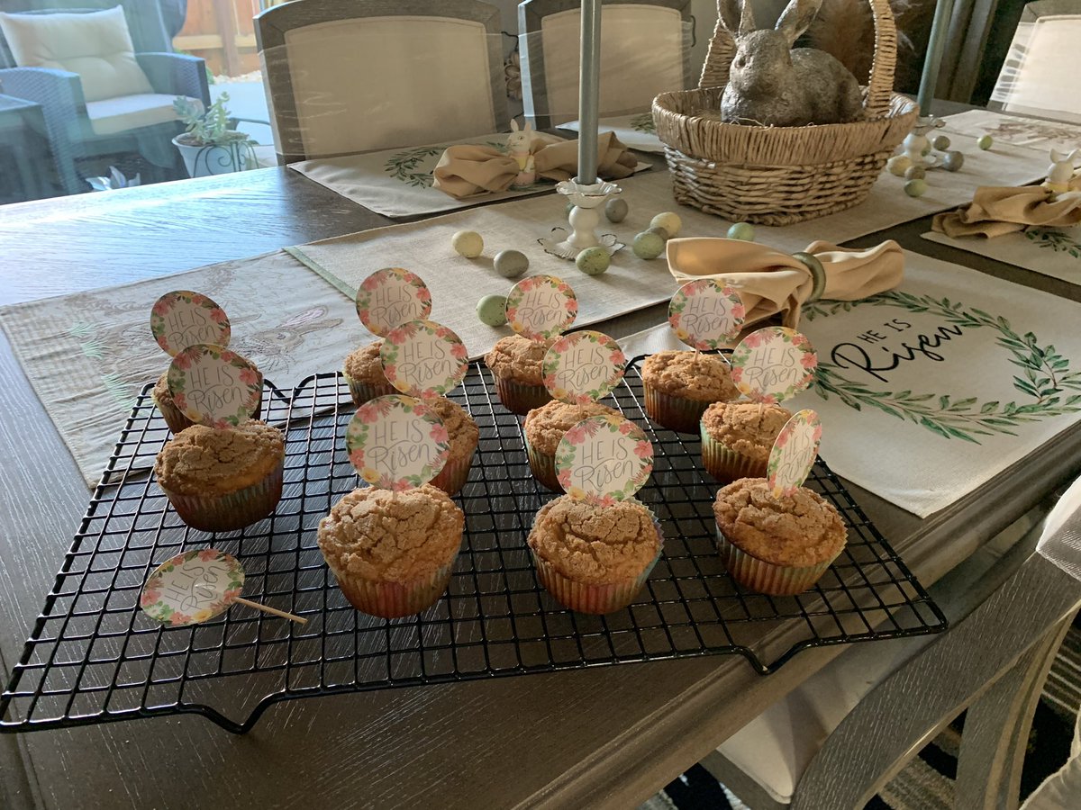 Cinnamon streusel cupcakes… wait a minute, who ate one? No, it wasn’t the Easter bunny, hmmmm
