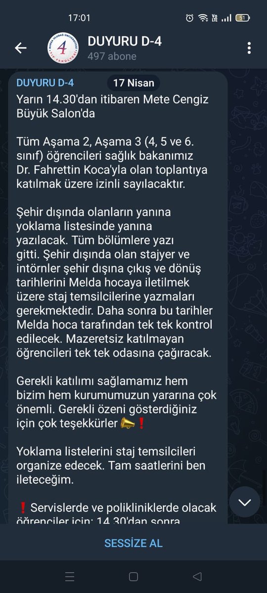ttbtok's tweet photo. Yarın Bursa Uludağ Üniversitesi Tıp Fakültesi’nde, Fahrettin Koca ile toplantı düzenleneceği sınıf gruplarına atılan mesajla duyuruldu. Toplantıya katılacak öğrencilerin izinli sayılacağı, mazeret bildirmeden toplantıya katılmayan öğrencilerin tek tek sorgulanacağı belirtildi. https://t.co/lzM3QrDlxh