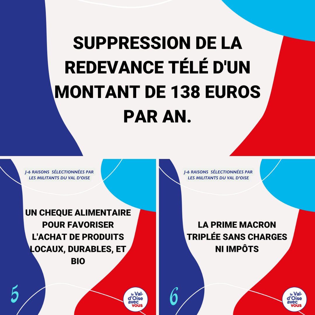 avecvous95's tweet photo. J-6 Avant le deuxième tour de l'élection présidentielle : le  Val d’Oise est plus que jamais mobilisé pour #EmmanuelMacron ❗️

Pourquoi voter pour Emmanuel Macron? 
Voici 6 raisons ❗️
#territoiresdeprogres #encommun  #Mouvementdemocrate #EnMarche #jam95 #partiradical #Horizons https://t.co/Txq9R6JAtw