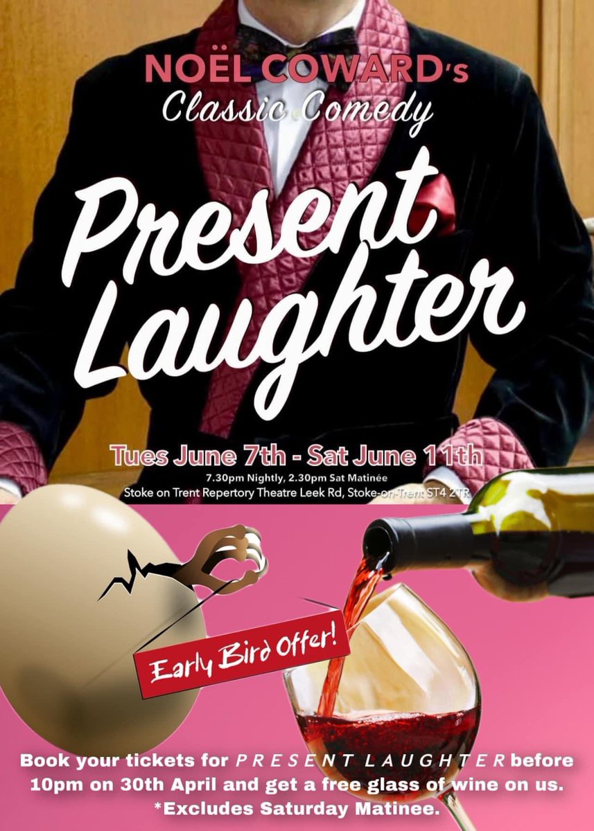 Stoke Rep Theatre Players (@stokereptheatre) on Twitter photo ๐ฆ EARLY BIRD OFFER ๐ท ๐ท Book your tickets before 10pm on 30th April and get a ๐ณ๐ฟ๐ฒ๐ฒ ๐ด๐น๐ฎ๐๐ ๐ผ๐ณ ๐๐ถ๐ป๐ฒ on us * Excludes Sat Matinee
๐๐จรซ๐ฅ ๐๐จ๐ฐ๐๐ซ๐โ๐ฌ ๐๐ฅ๐๐ฌ๐ฌ๐ข๐ ๐๐จ๐ฆ๐๐๐ฒ
๐ ๐ ๐ ๐ ๐ ๐ ๐ ๐ ๐ผ ๐ ๐ ๐ ๐ ๐ ๐
June 7th - 11th
StokeRepPlayers.co.uk ๐ฆ EARLY BIRD OFFER ๐ท ๐ท Book your tickets before 10pm on 30th April and get a ๐ณ๐ฟ๐ฒ๐ฒ ๐ด๐น๐ฎ๐๐ ๐ผ๐ณ ๐๐ถ๐ป๐ฒ on us * Excludes Sat Matinee
๐๐จรซ๐ฅ ๐๐จ๐ฐ๐๐ซ๐โ๐ฌ ๐๐ฅ๐๐ฌ๐ฌ๐ข๐ ๐๐จ๐ฆ๐๐๐ฒ
๐ ๐ ๐ ๐ ๐ ๐ ๐ ๐ ๐ผ ๐ ๐ ๐ ๐ ๐ ๐
June 7th - 11th
StokeRepPlayers.co.uk