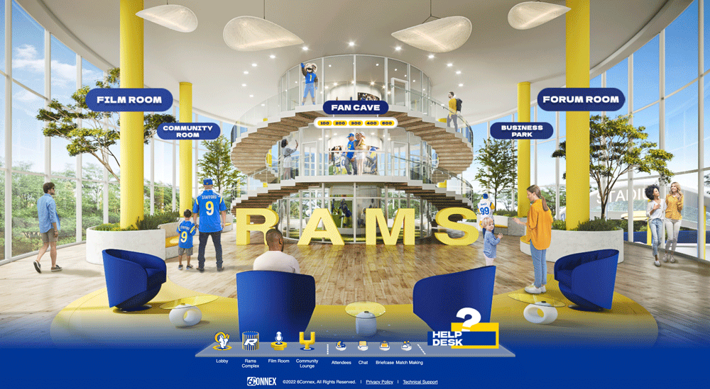 SBJ's tweet photo. The Super Bowl champion @RamsNFL are working with virtual event hosting software maker @6Connex to launch “Virtual Rams House."
The platform allows Rams fans to gather together virtually in various rooms.
(via @BenFischerSBJ)
https://t.co/sHpYPEEw53 https://t.co/lU4zQzntu0