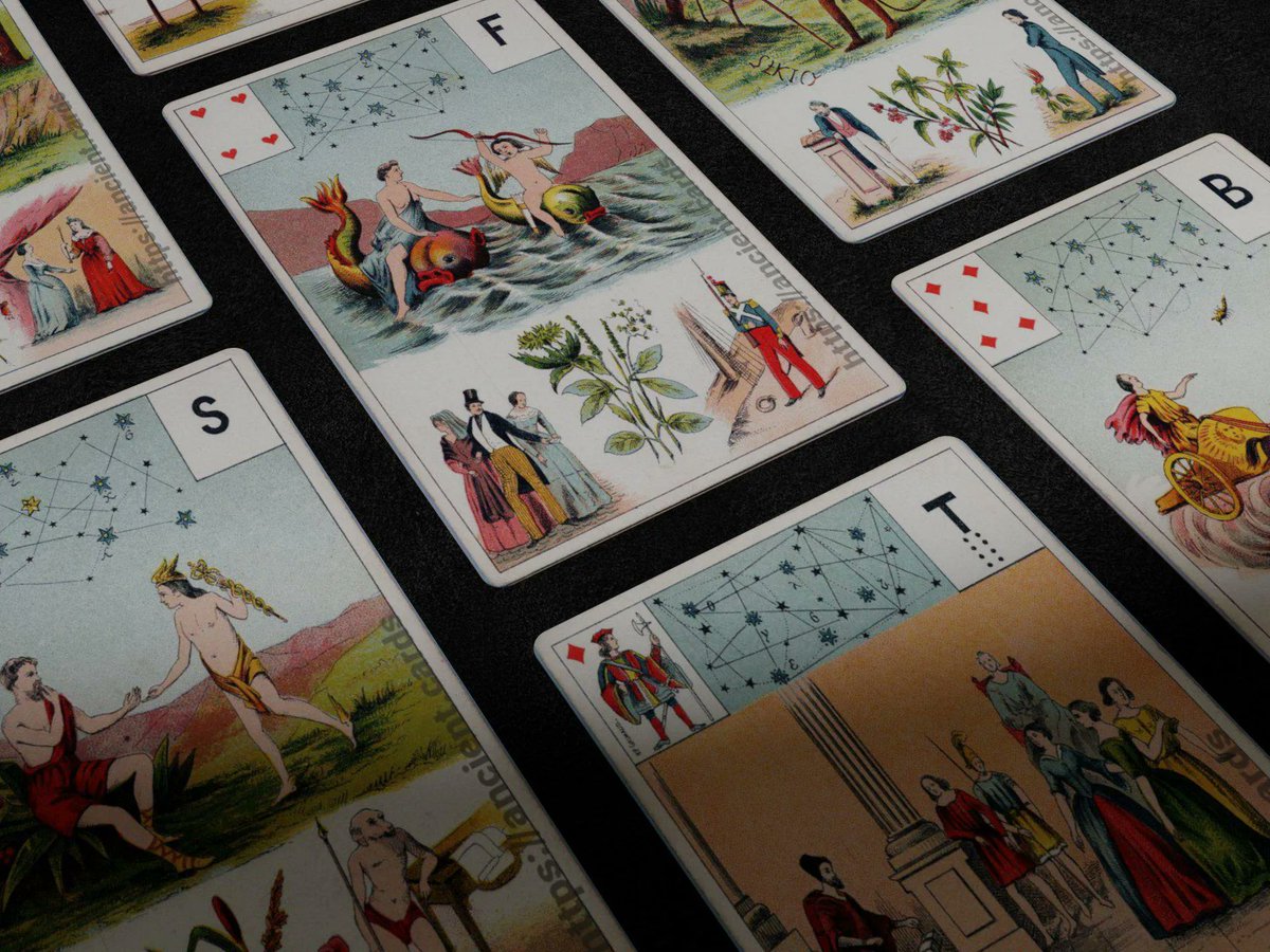 MaisonEtteilla's tweet photo. Beautiful oracle cards from the Grand Jeu Mlle Lenormand made by Grimaud in France in 1890.  More photos here 👉https://t.co/To9UShY9XO

#tarot #TarotReading #dailytarot  #playingcards #tarotcards https://t.co/FQdj7Xf8FY